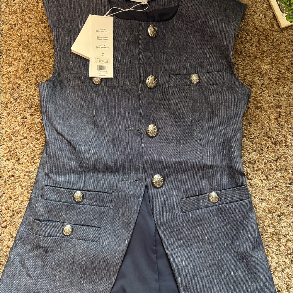 Veronica Beard Tamara Blue Melange Vest with Silver Buttons